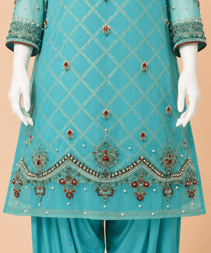 Aqua Jewel Embellished 3-Piece Suit – 0134M