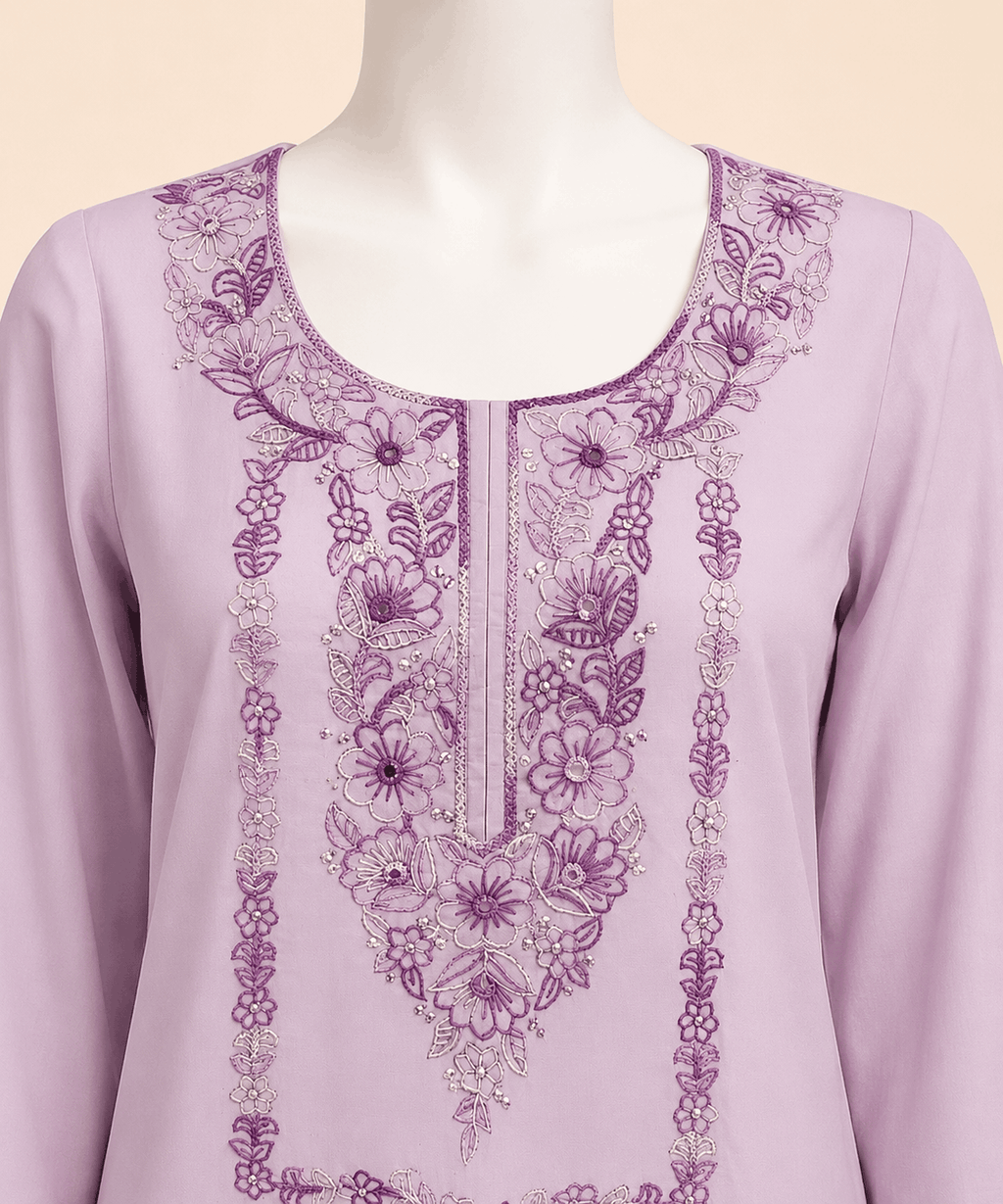 Elegant Lilac Handmade Embroidered with sequence 2-Piece LawnSuit – 0113M