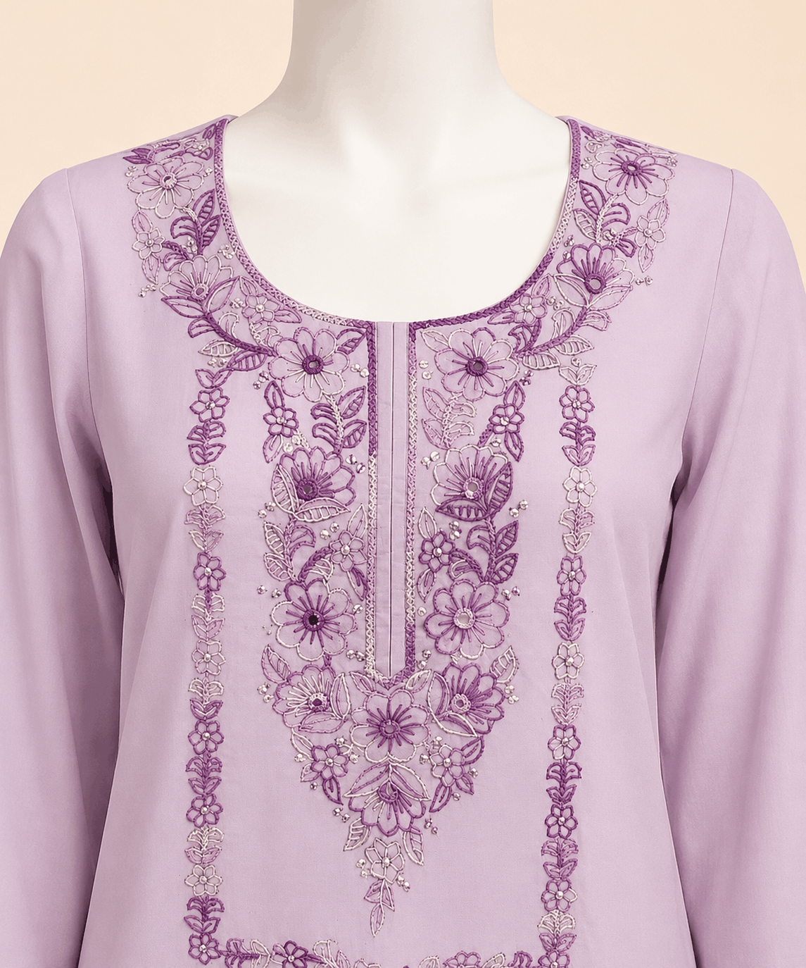 Elegant Lilac Handmade Embroidered with sequence 2-Piece LawnSuit – 0113M