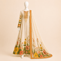 Pastel Garden Ivory Floral 2-Piece Printed Suit Frock with Chiffon Dupatta – 0117M