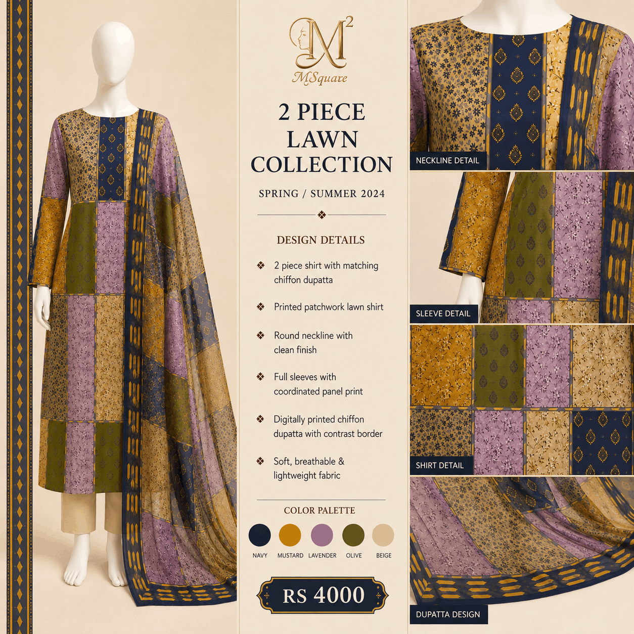 Midnight Mosaic Patchwork Lawn 2-piece Suit with Chiffon Dupatta – 0118M