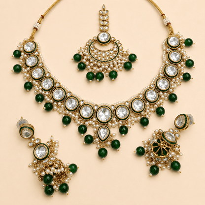 Emerald Pearl Kundan Bridal Jewellery Set 0141M