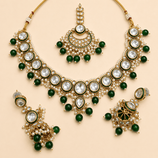 Emerald Pearl Kundan Bridal Jewellery Set 0141M