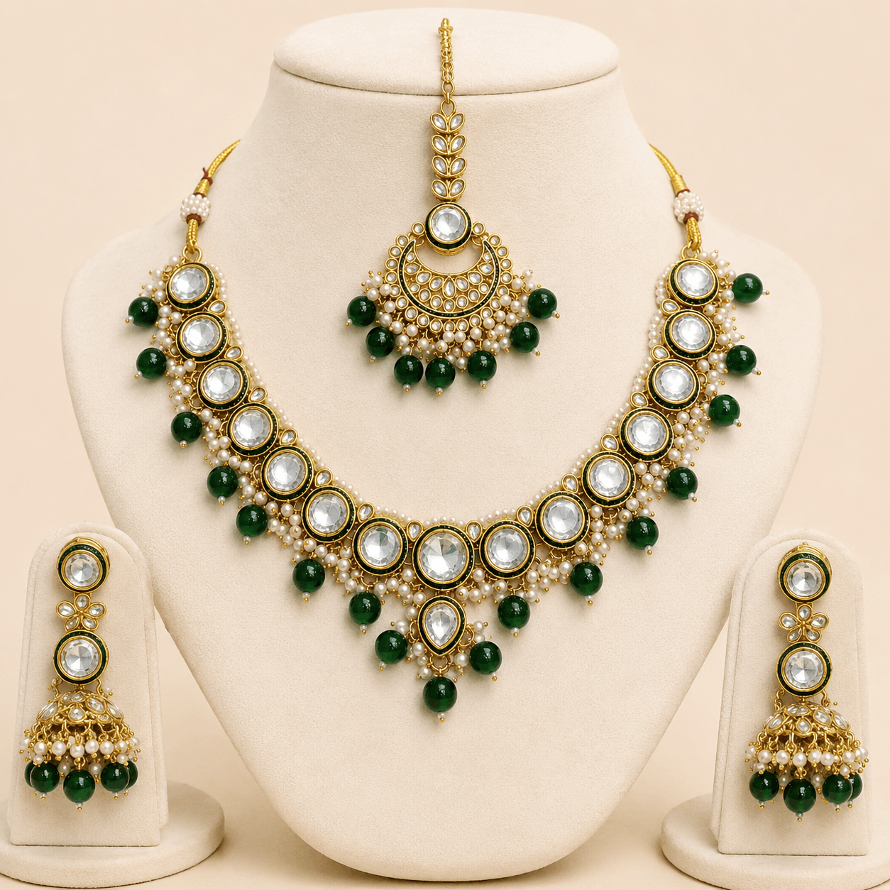 Emerald Pearl Kundan Bridal Jewellery Set 0141M