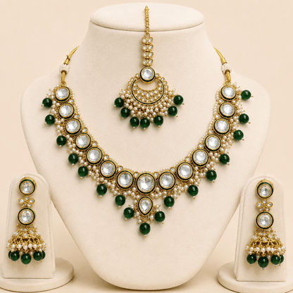 Emerald Pearl Kundan Bridal Jewellery Set 0141M