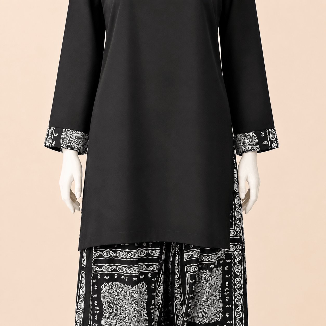 Monochrome Paisley Square-Neck Shirt with Printed Farshi shalwar – 0074M
