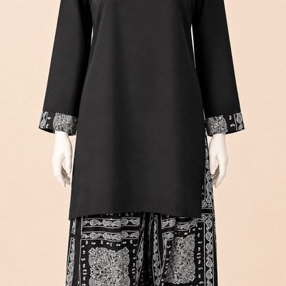 Monochrome Paisley Square-Neck Shirt with Printed Farshi shalwar – 0074M