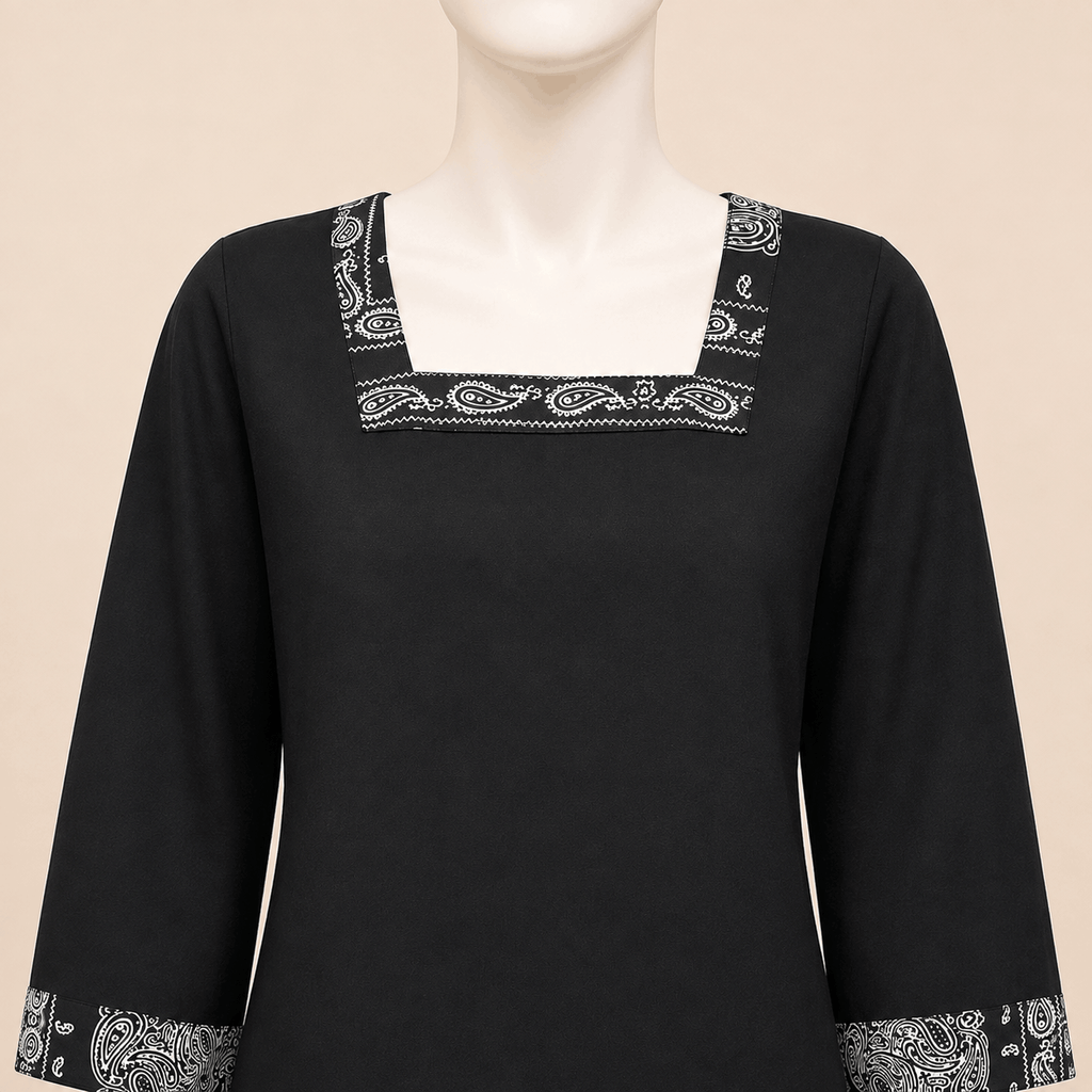Monochrome Paisley Square-Neck Shirt with Printed Farshi shalwar – 0074M