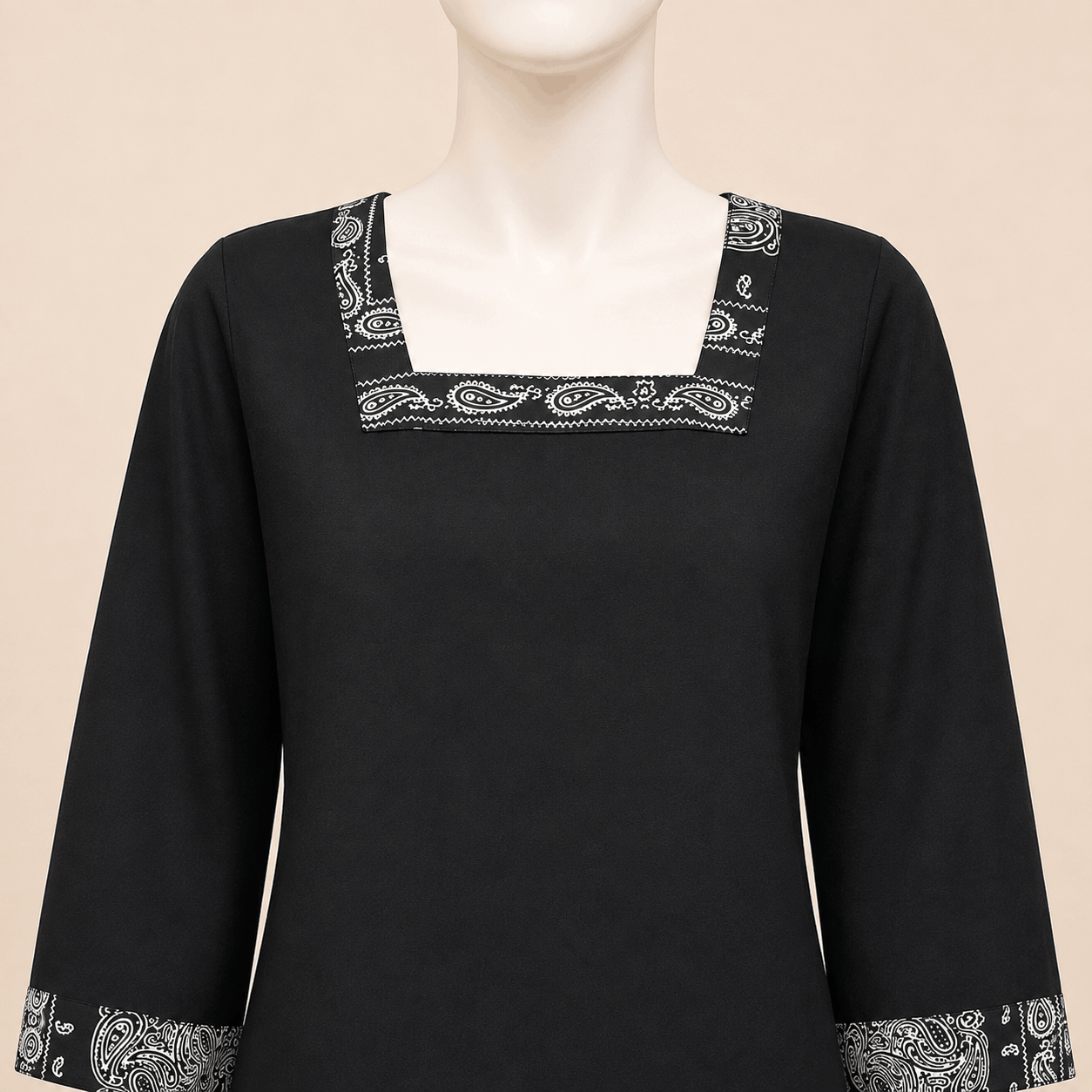 Monochrome Paisley Square-Neck Shirt with Printed Farshi shalwar – 0074M