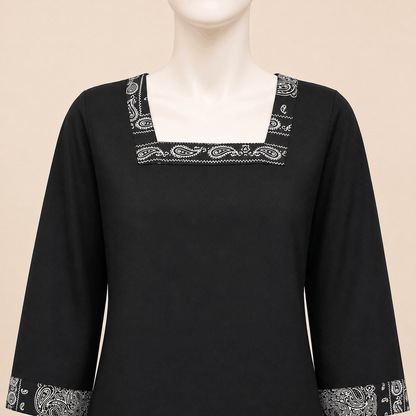 Monochrome Paisley Square-Neck Shirt with Printed Farshi shalwar – 0074M