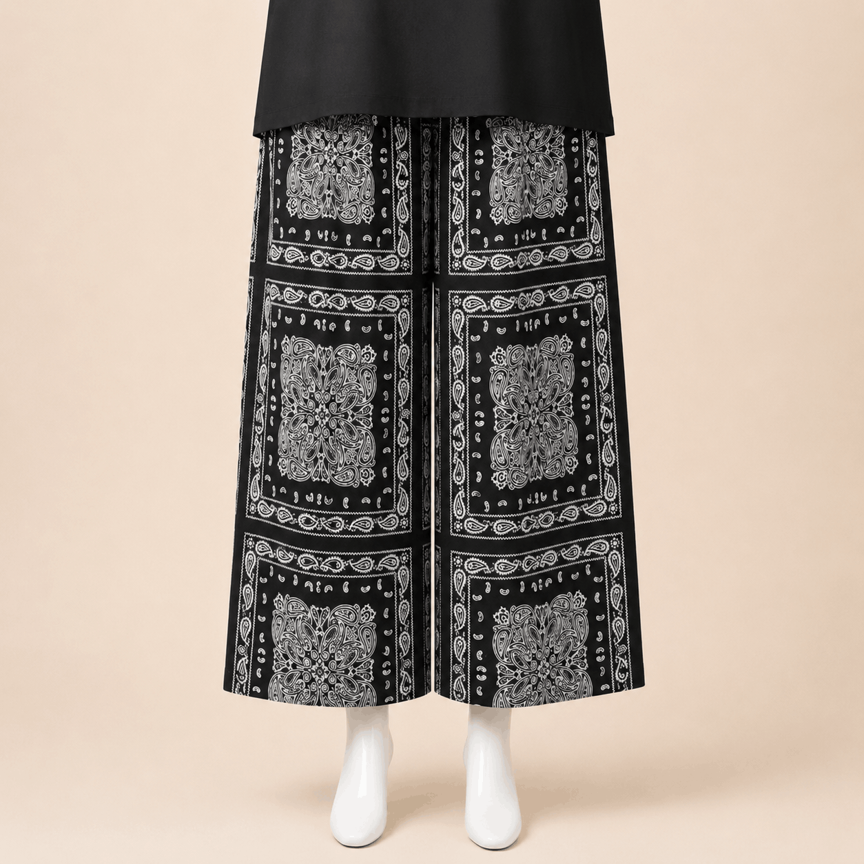 Monochrome Paisley Square-Neck Shirt with Printed Farshi shalwar – 0074M