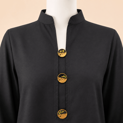 Premium Lawn Midnight Black Mandarin-Collar Button Cuff Button Detail 2-Piece Suit – 0075M
