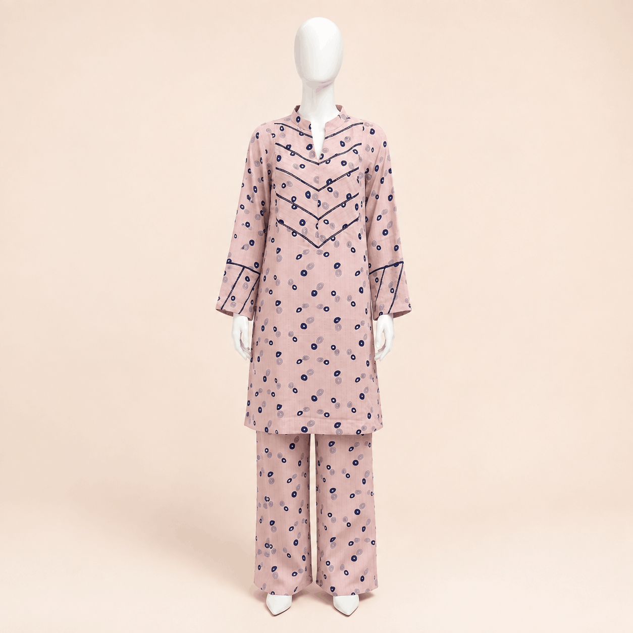 Blush Pink Geometric Print Co-Ord Lawn Set – 0087M