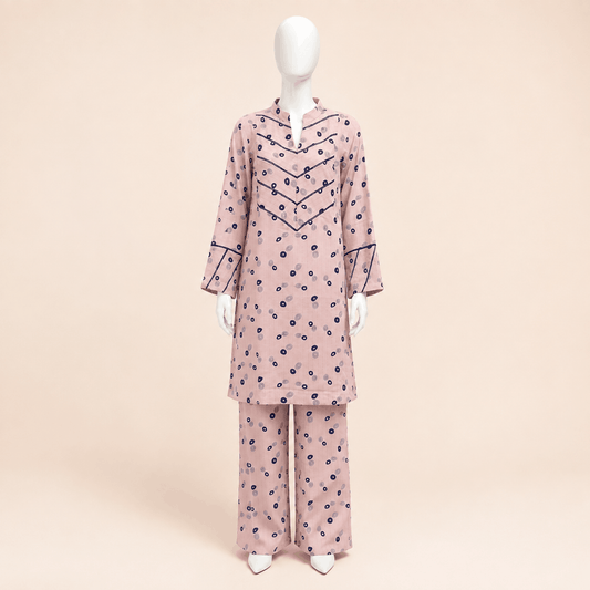 Blush Pink Geometric Print Co-Ord Lawn Set – 0087M
