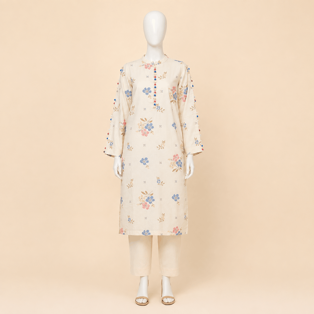 Ivory Bloom Floral Embroidery 2-Piece Lawn Suit – 0083M