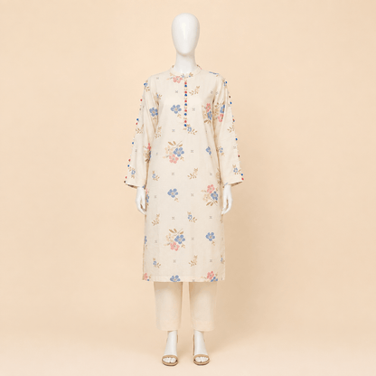 Ivory Bloom Floral Embroidery 2-Piece Lawn Suit – 0083M