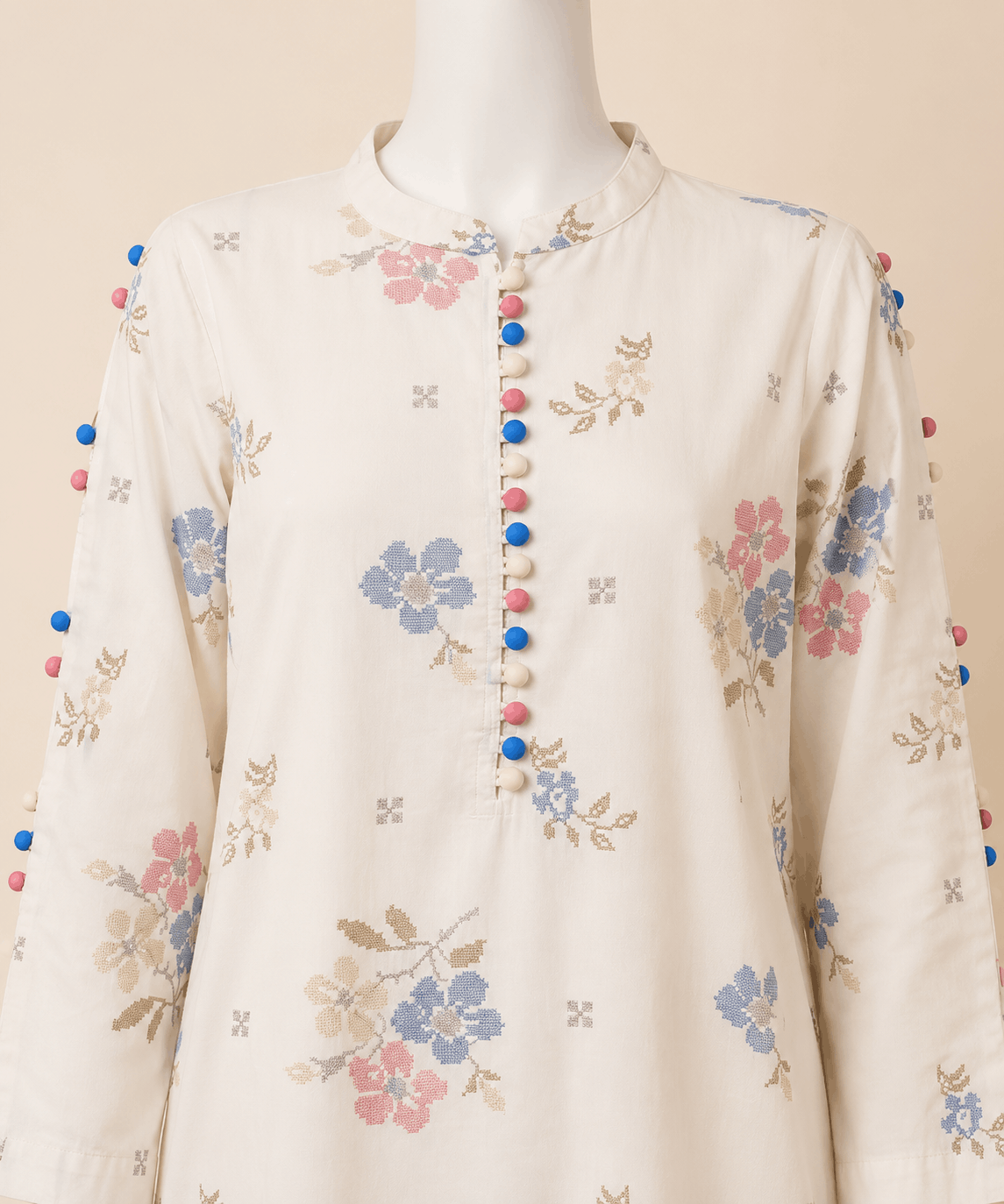 Ivory Bloom Floral Embroidery 2-Piece Lawn Suit – 0083M