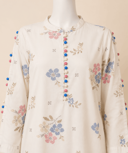 Ivory Bloom Floral Embroidery 2-Piece Lawn Suit – 0083M