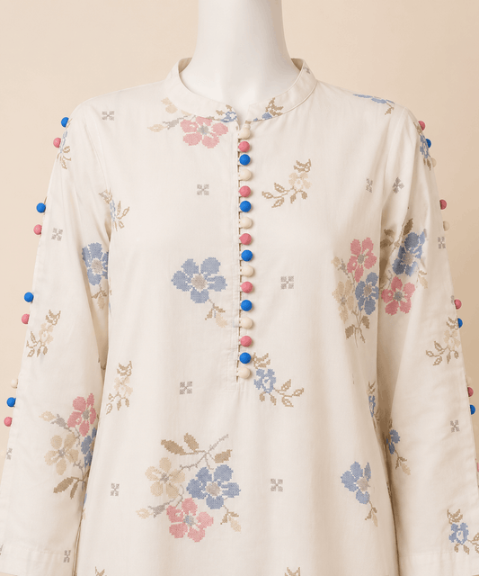 Ivory Bloom Floral Embroidery 2-Piece Lawn Suit – 0083M