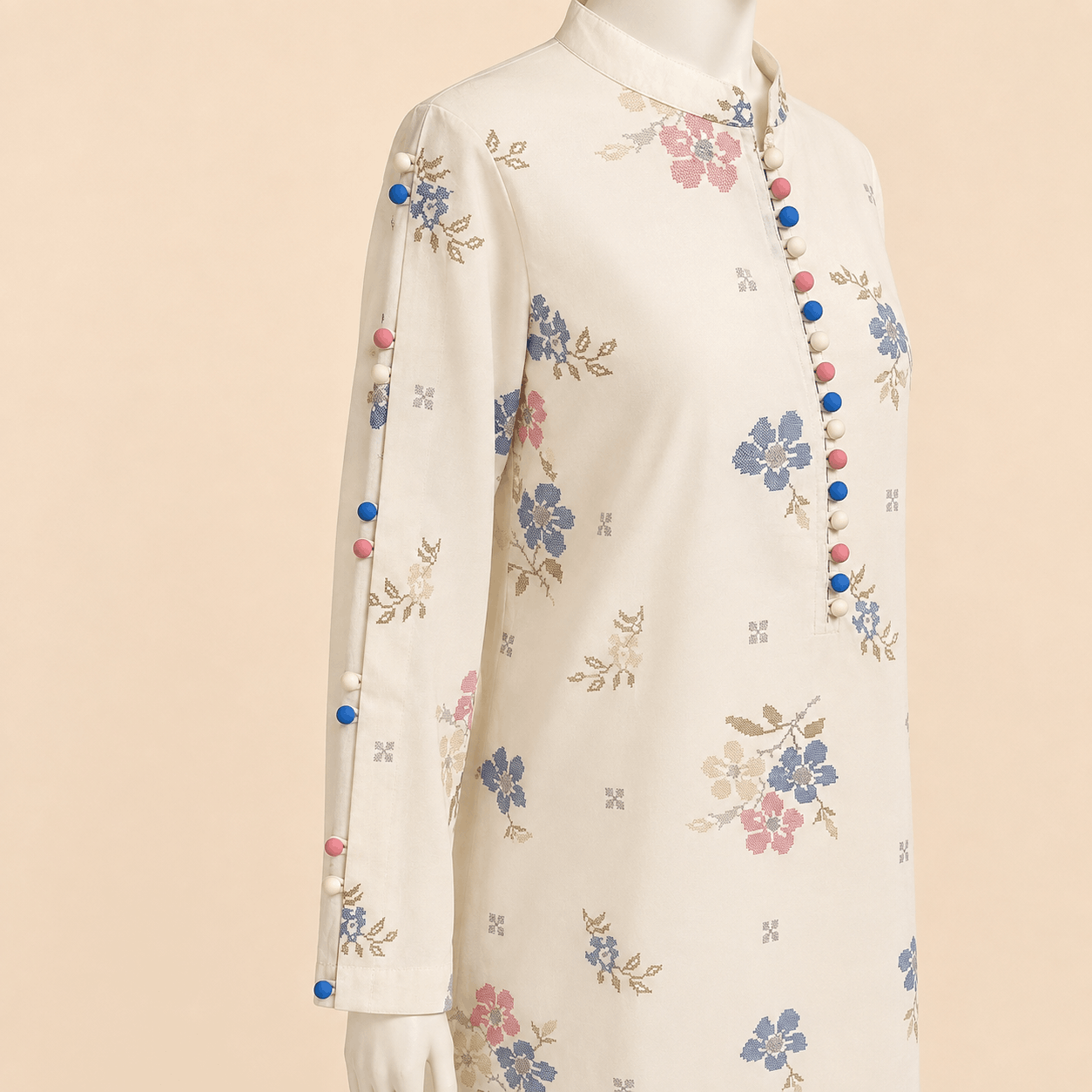 Ivory Bloom Floral Embroidery 2-Piece Lawn Suit – 0083M