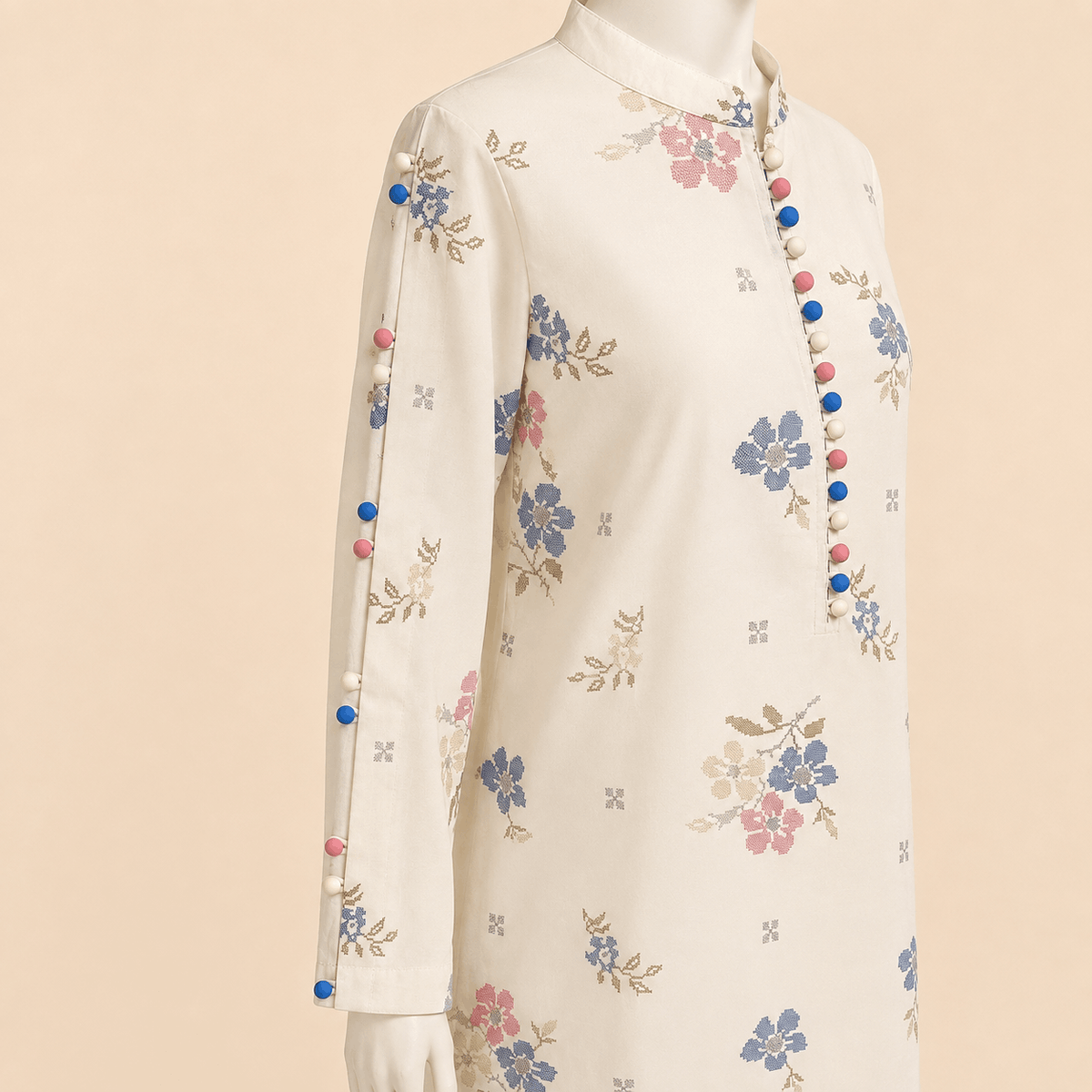 Ivory Bloom Floral Embroidery 2-Piece Lawn Suit – 0083M