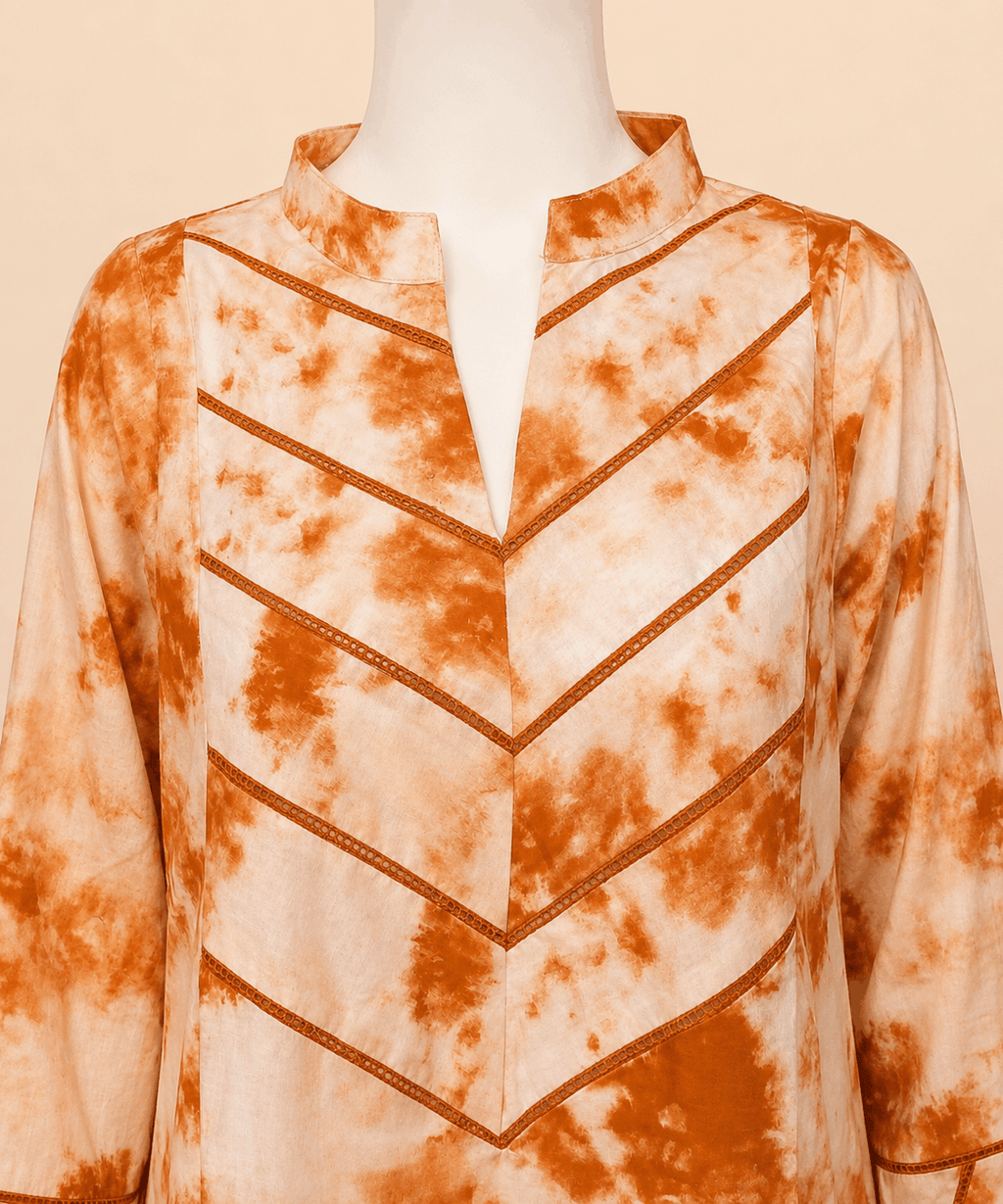 Rust Orange Tie-Dye Cutwork 2-Piece Lawn Suit – 0082M