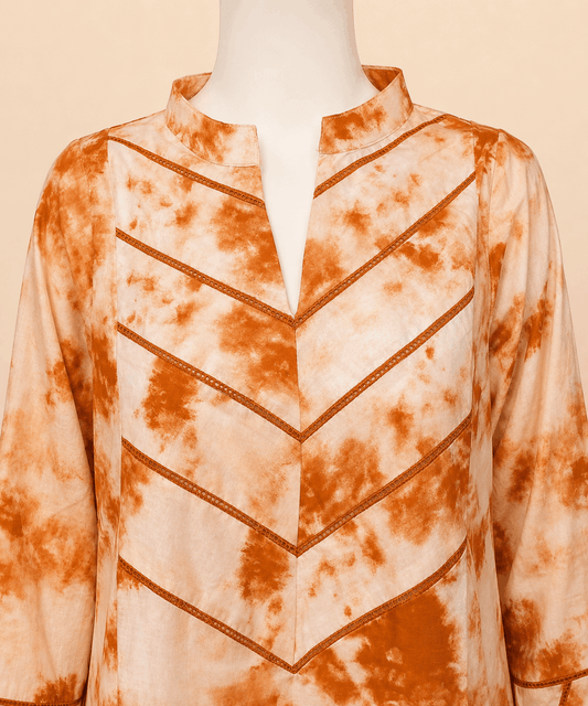 Rust Orange Tie-Dye Cutwork 2-Piece Lawn Suit – 0082M