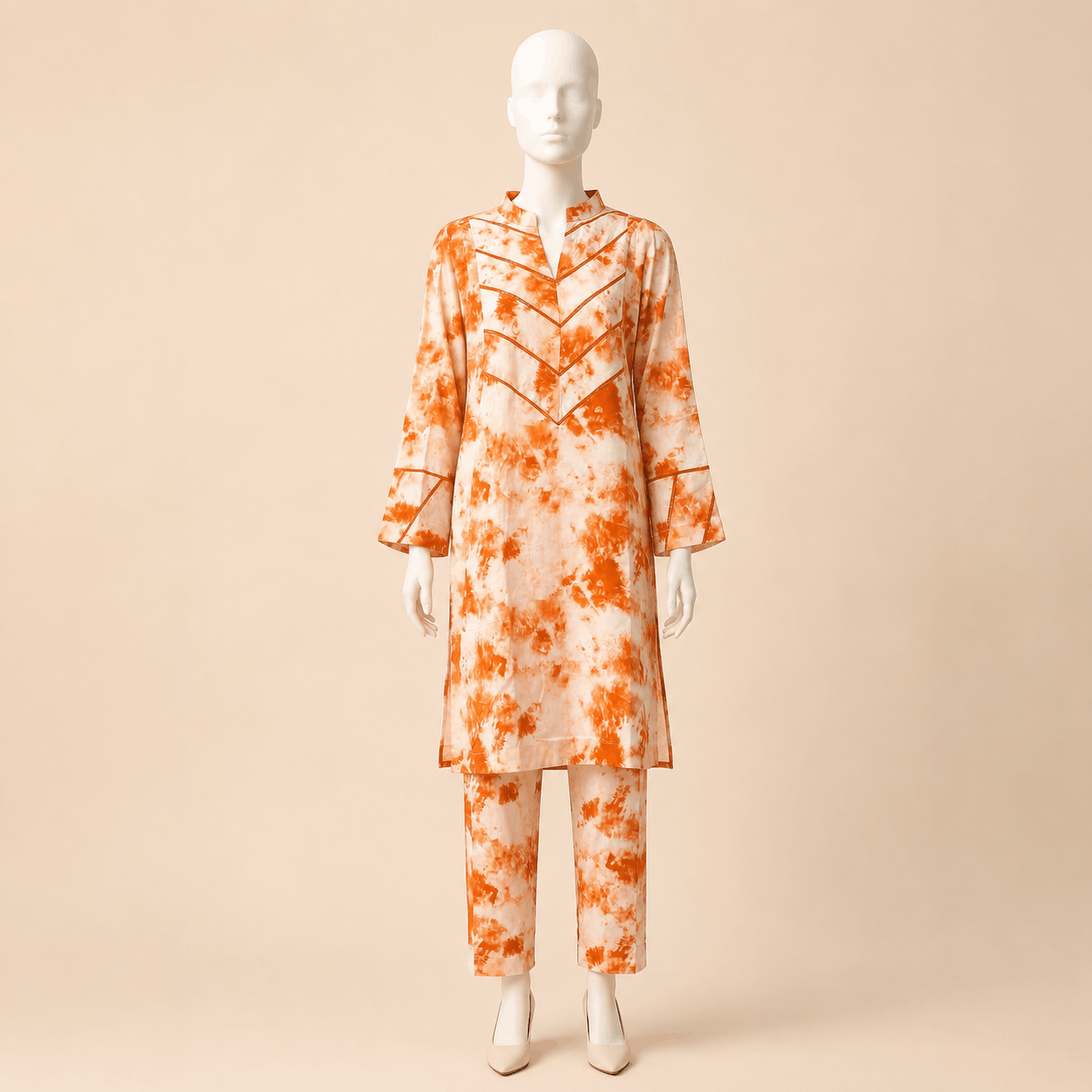 Rust Orange Tie-Dye Cutwork 2-Piece Lawn Suit – 0082M