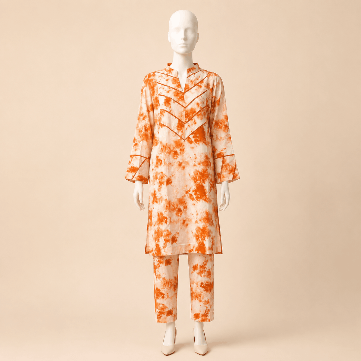 Rust Orange Tie-Dye Cutwork 2-Piece Lawn Suit – 0082M