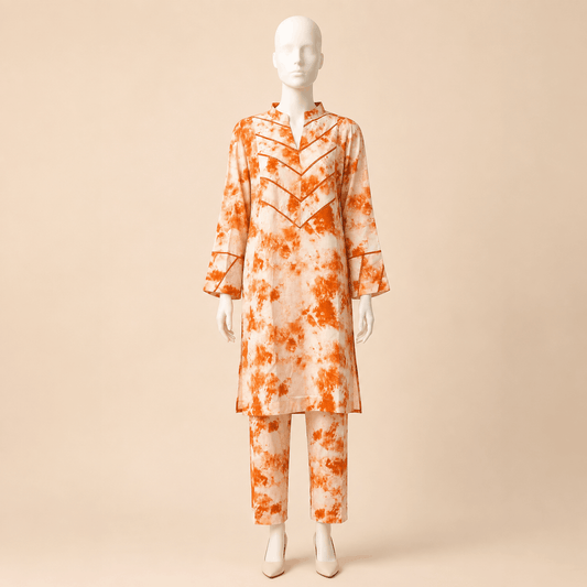 Rust Orange Tie-Dye Cutwork 2-Piece Lawn Suit – 0082M
