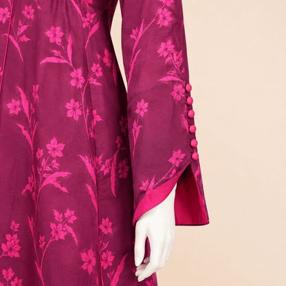 Magenta Floral Panelled kaliyon Short Frock Lawn – 0085M