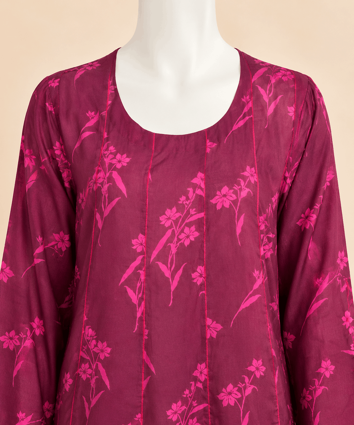 Magenta Floral Panelled kaliyon Short Frock Lawn – 0085M
