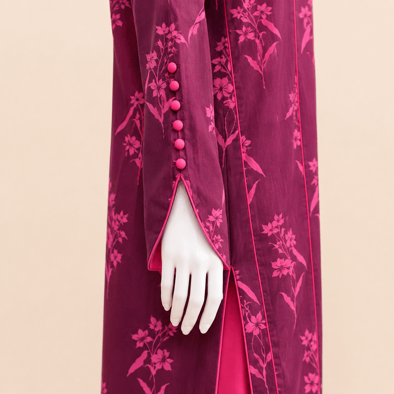 Magenta Floral Panelled kaliyon Short Frock Lawn – 0085M