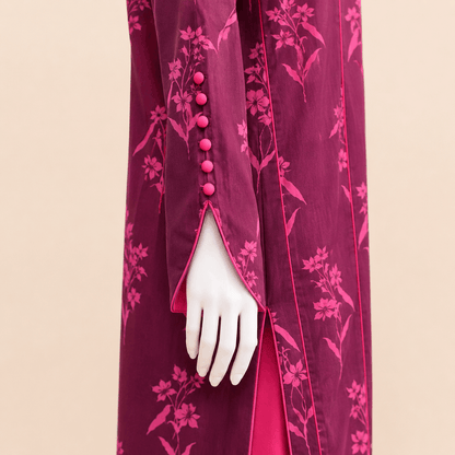 Magenta Floral Panelled kaliyon Short Frock Lawn – 0085M