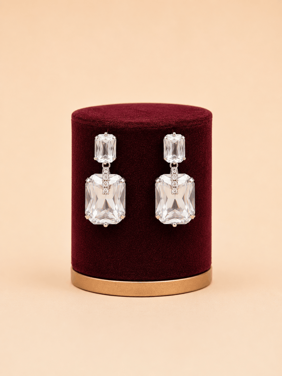 Elegant Rectangular Stone Drop Earrings – Crystal Accent Statement Earrings 0042M