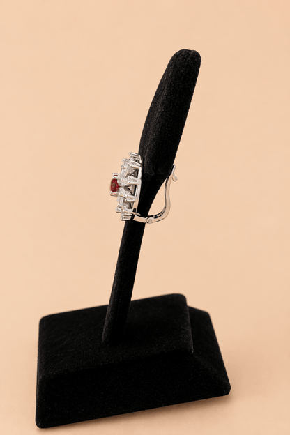 Elegant Red Stone Circular Stud Earrings – Silver Crystal Party Wear Earrings 0023M