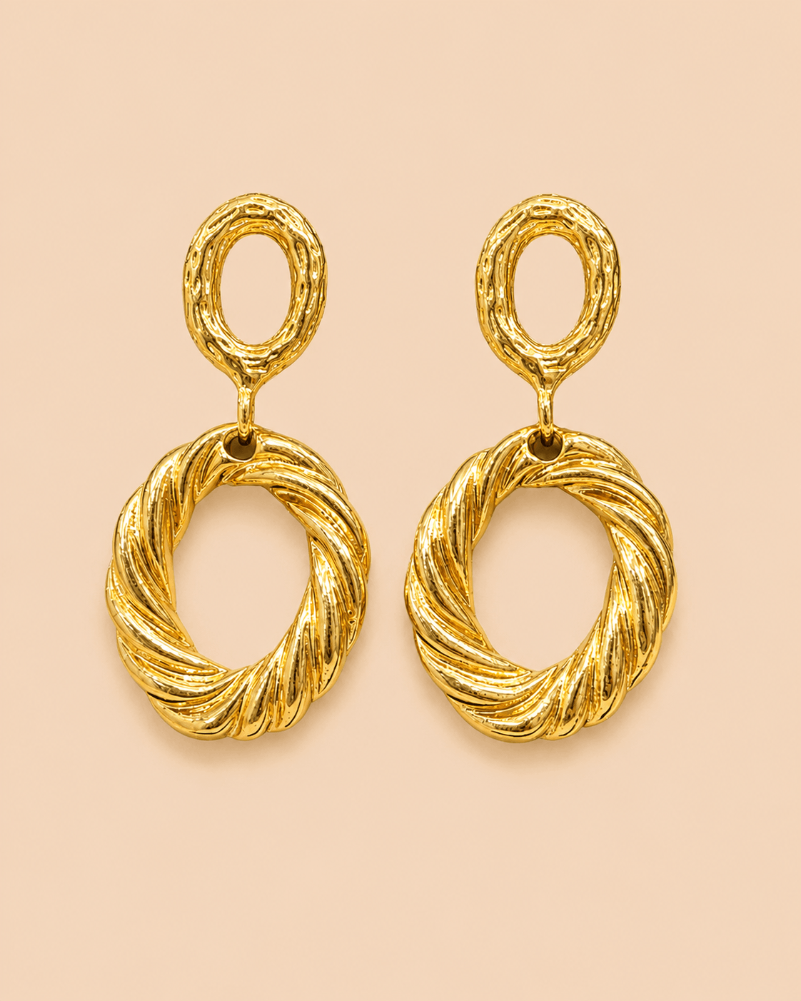 Elegant Gold Twisted Hoop Drop Earrings – Textured Statement Earrings 0025M