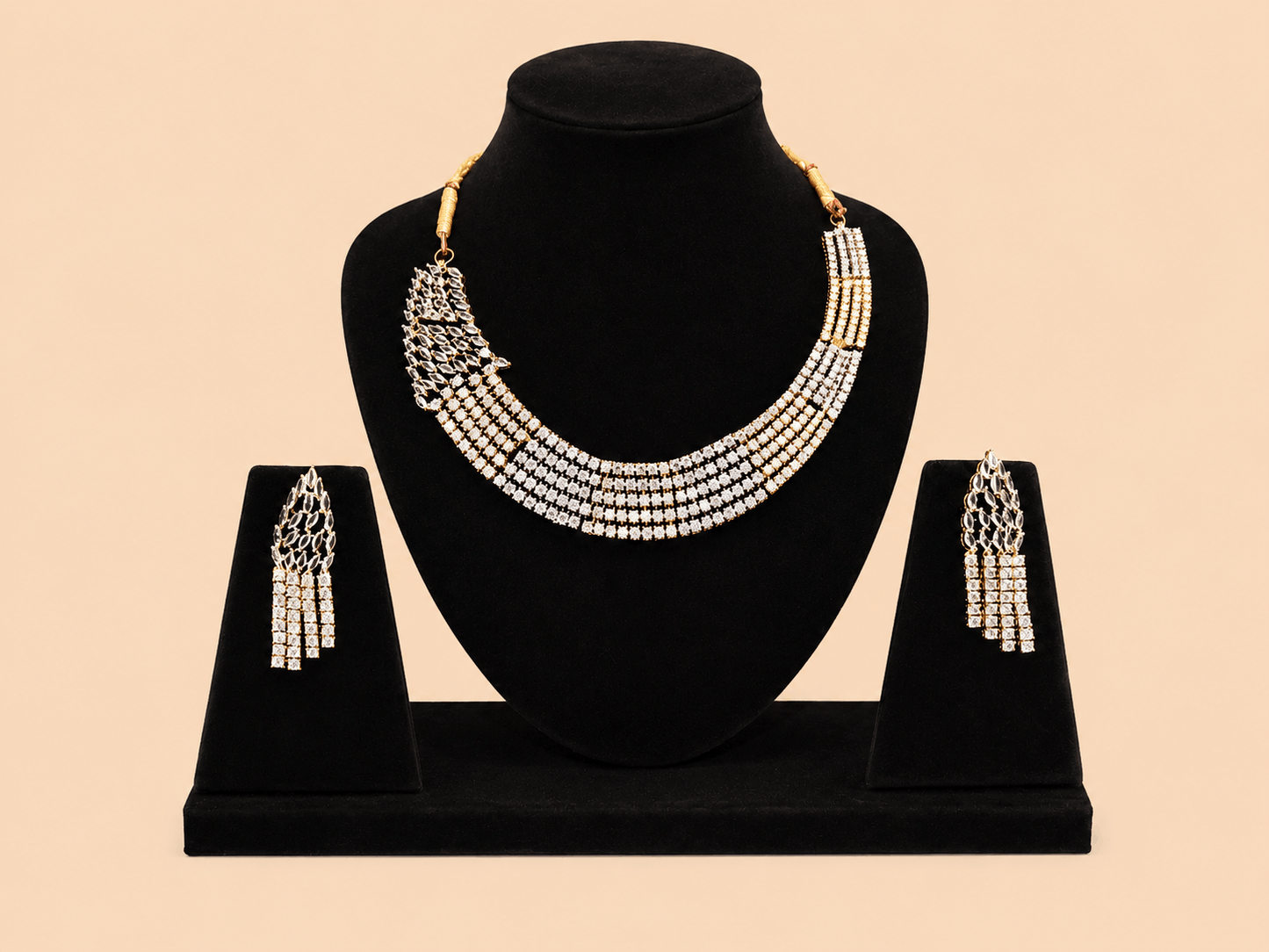 Royal Cascading Crystal Choker Necklace & Earrings Set – 0038M