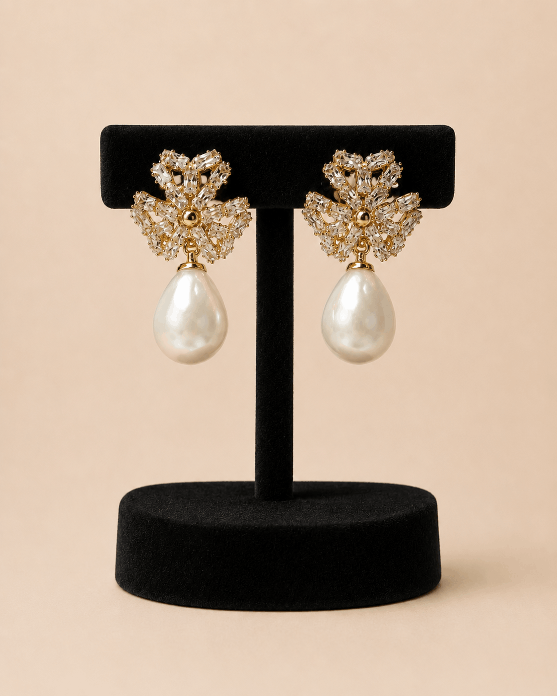 Crystal Floral Pearl Drop Earrings – Gold & Silver 0056M