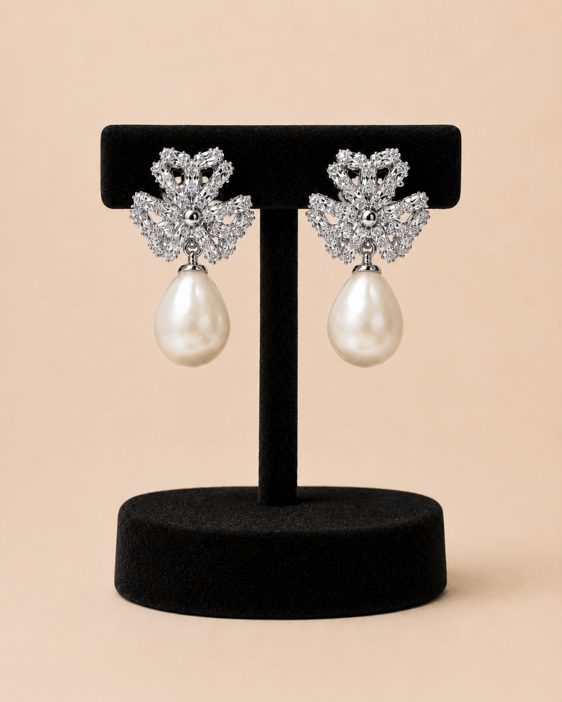 Crystal Floral Pearl Drop Earrings – Gold & Silver 0056M