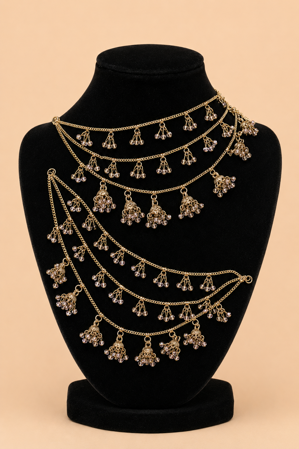 Traditional Multi-Layer Jhumka Beaded Sahara Ear Chains – Assorted Colours – 0057M
