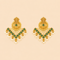 Traditional Gold Fan Drop Earrings with Pearl Hanging – Statement Ethnic Earrings 0041M