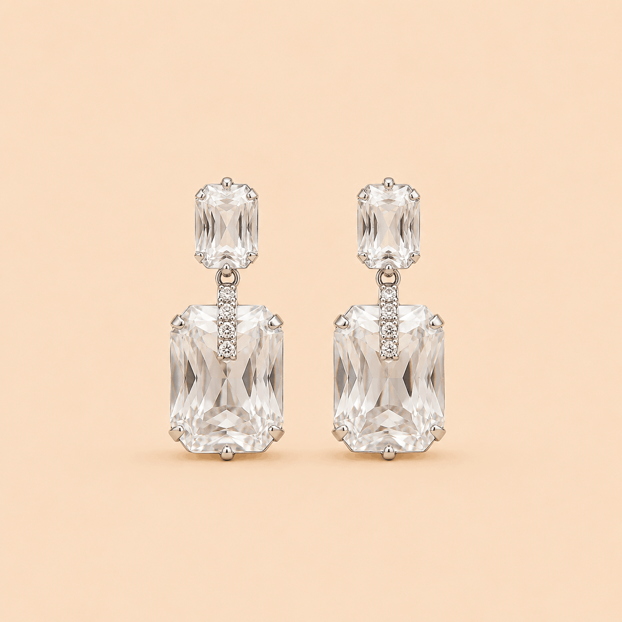 Elegant Rectangular Stone Drop Earrings – Crystal Accent Statement Earrings 0042M