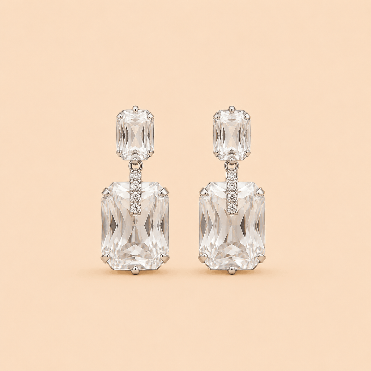 Elegant Rectangular Stone Drop Earrings – Crystal Accent Statement Earrings 0042M