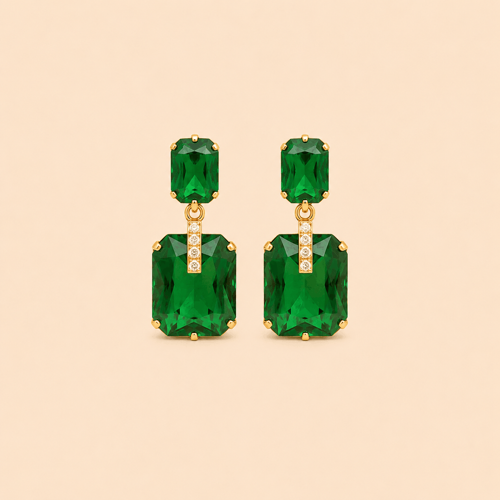 Elegant Rectangular Stone Drop Earrings – Crystal Accent Statement Earrings 0042M