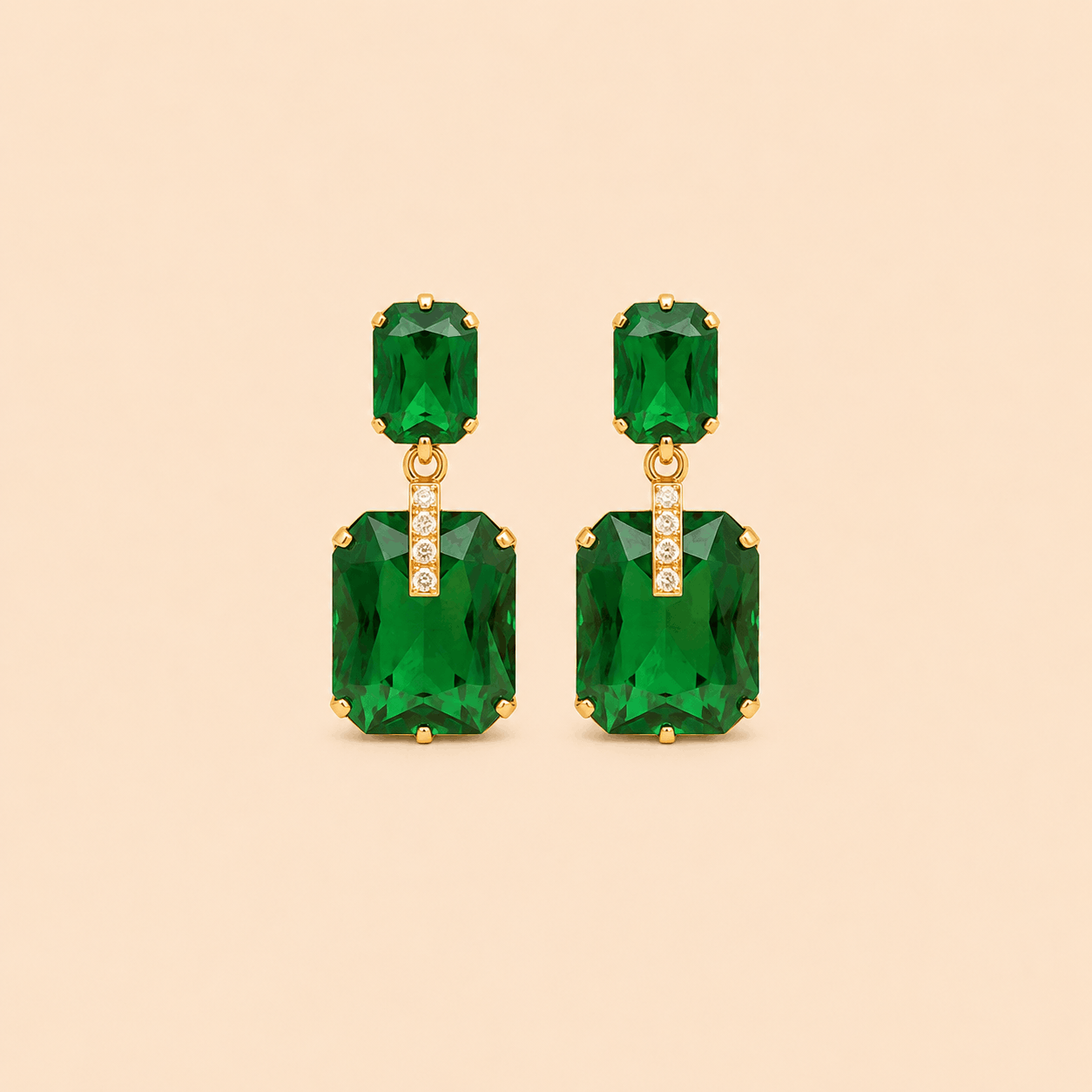 Elegant Rectangular Stone Drop Earrings – Crystal Accent Statement Earrings 0042M