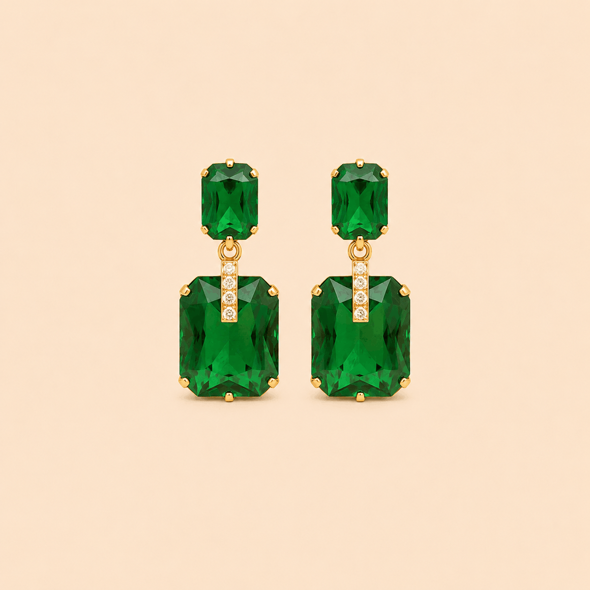 Elegant Rectangular Stone Drop Earrings – Crystal Accent Statement Earrings 0042M