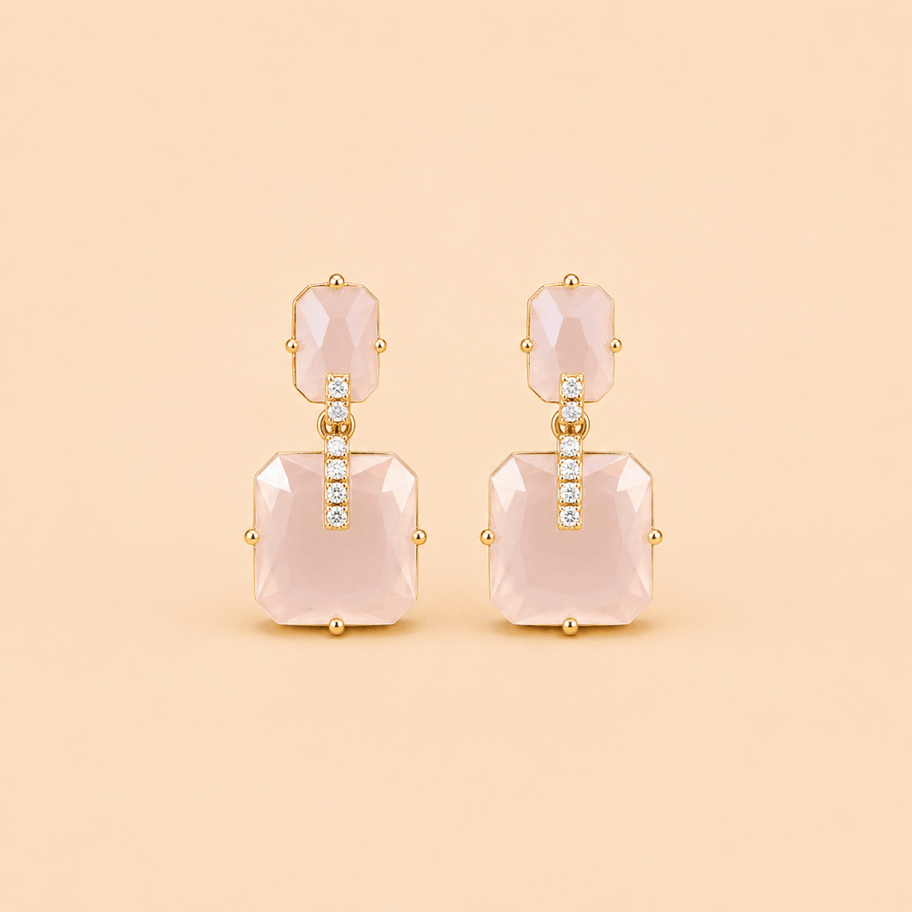Elegant Rectangular Stone Drop Earrings – Crystal Accent Statement Earrings 0042M