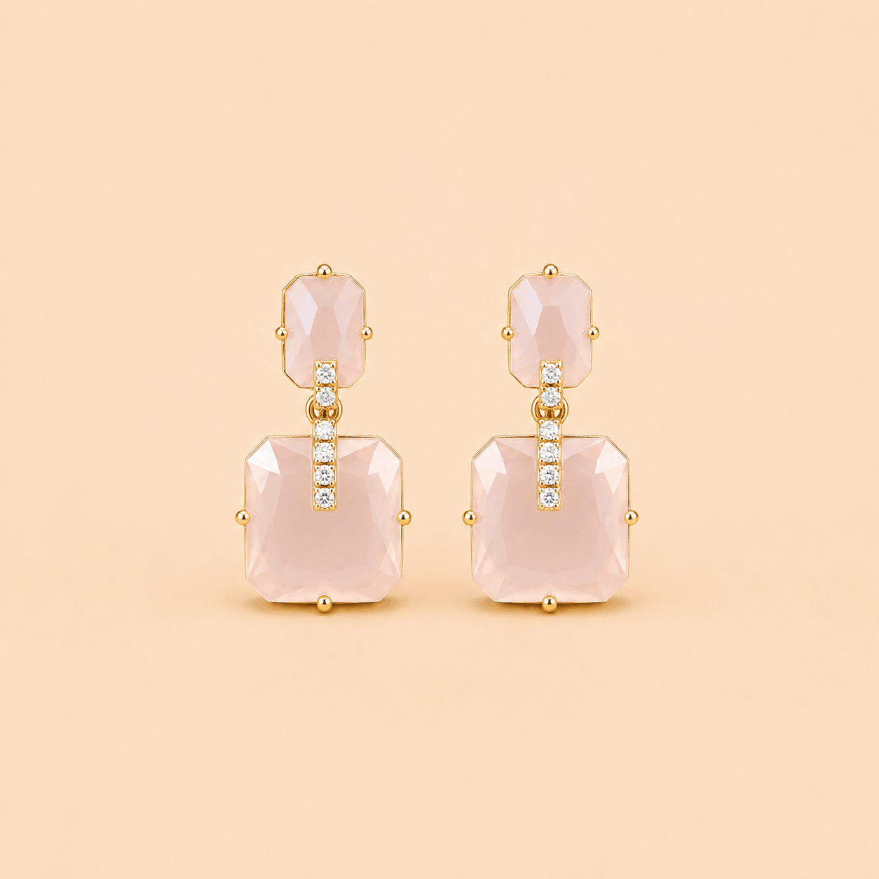 Elegant Rectangular Stone Drop Earrings – Crystal Accent Statement Earrings 0042M