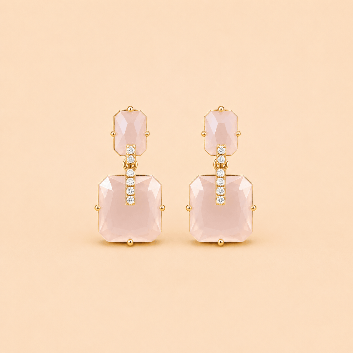 Elegant Rectangular Stone Drop Earrings – Crystal Accent Statement Earrings 0042M